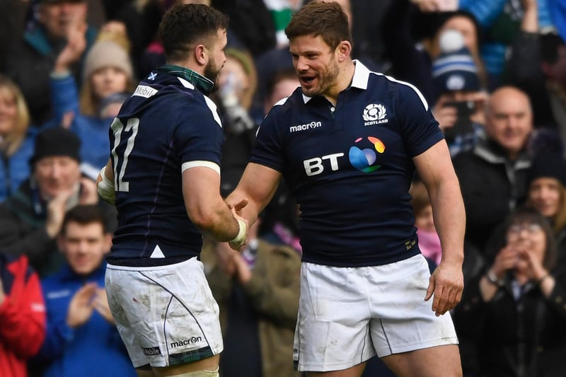 Scotland 27, Ireland 22: February 4, 2017, Six Nations
Alex Dunbar, left, being congratulated by Ross Ford after scoring a try at Murrayfield Stadium in Edinburgh  (Photo by Stu Forster/Getty Images)