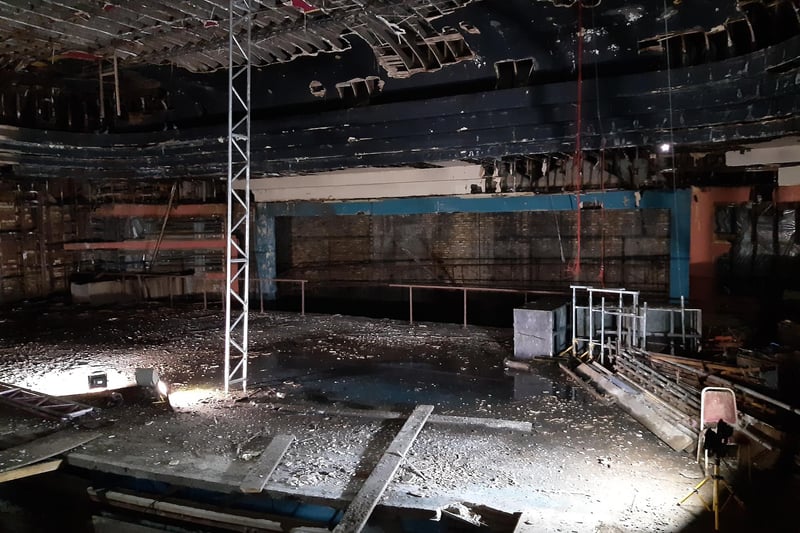 This is Cinema 1 - the vast auditorium is in a sorry state and reduced to little more than a shell. The picture was taken from the back of the room, and looks down to where the giant screen used to be.