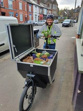 Allan Shaw,  who volunteered to help deliver veg boxes for Barra Organics, using one of the bikes.