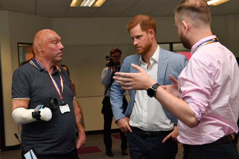 Prince Harry, Duke of Sussex meets the team behind the VR rehabilitation project during a visit to Sheffield Hallam University, to learn about their commitment to applied learning in teaching and research