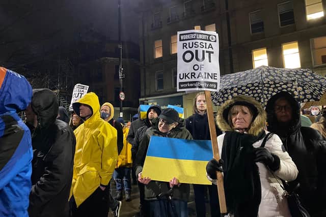 Protesters in Sheffield are showing support for the Ukrainians.