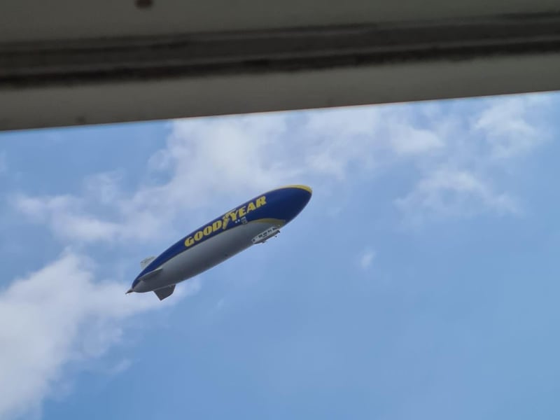 An interesting perspective from a window of the blimp flying over Buckland, on Thursday, July 1. Picture: Sadie Jones