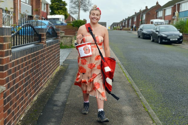 In November, post lady Katy Haydon showed her support for the Royal British Legion's poppy appeal, by doing her round in Skegby in a poppy dress.