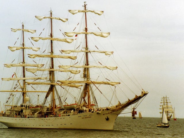 The next day thousands more crowded vantage points as the 90 ships left the Forth under sail for Germany.