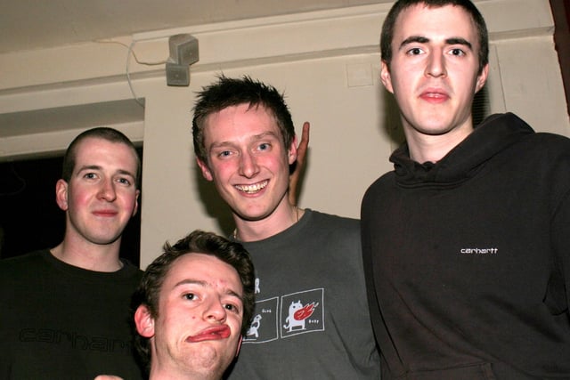 Left to right: Pete, Ferris, Spdoinkal and Dan at the Hush Bar in April 2004