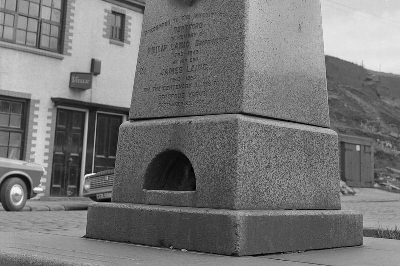 A drinking fountain presented to the people of Deptford by Sir James Laing was to be moved from its home outside the Deptford shipyard to another part of the town in 1970.