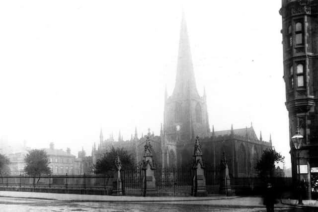 19th Century photo of Sheffield parish church - now cathedral - showing railings and gates that were locked to the charity school boys. 
Pic: www.picturesheffield.com