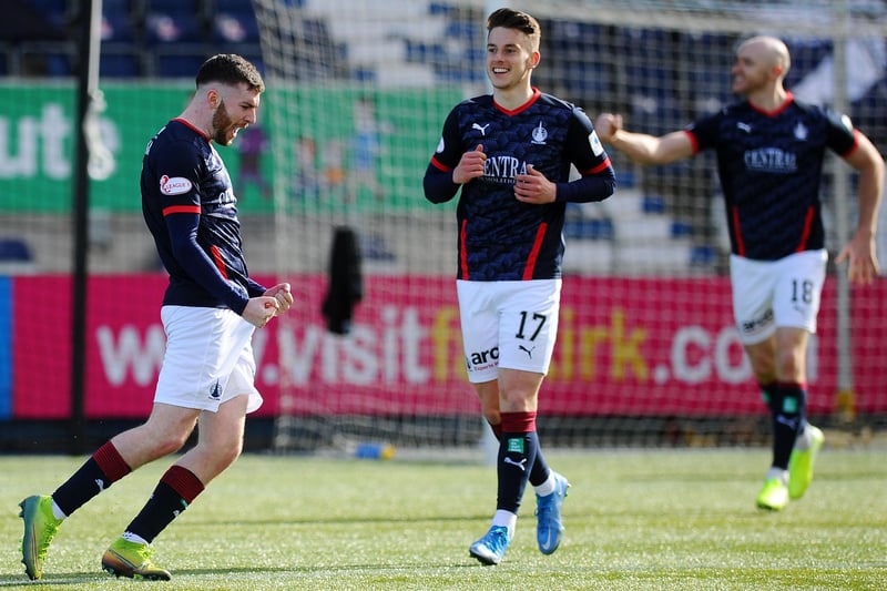 Falkirk No 9 Aidan Keena celebrating scoring his first league goal for the club (Picture: Michael Gillen)