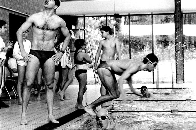 Olympic fundraiser swim at Galashiels pool, January 1988.