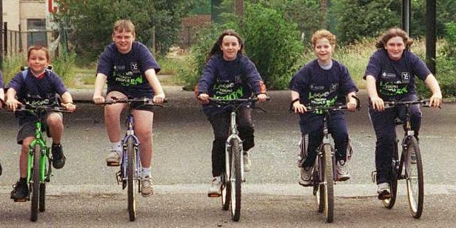 A group of cyclists doing a sponsored bike ride in Sprotbrough in 1998.