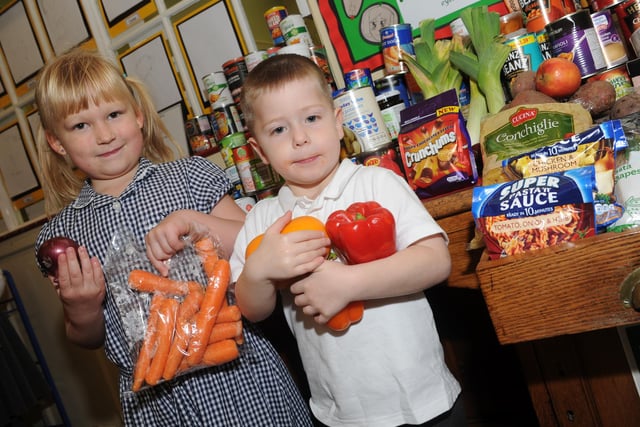 Pupils of St Alban's Primary School collected food for their harvest festival in 2014 which was donated to Doncaster Foyer