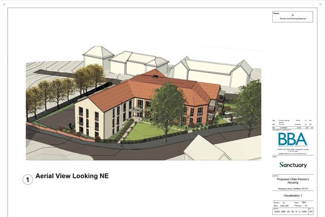 An architect's view of a new block of flats proposed by Sanctuary Housing Ltd for the site of the Shiregreen Arms, Mason Lathe Road, Sheffield