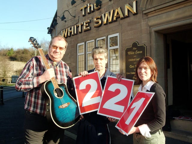 A presentation made today in 2007 for £221 to Helena Mair of the  BHF  by Bob Oakley Left and and Dave Thomson Landlord of The White Swan Pleasley .The money was raised from a fund raising evening at the pub at Christmas