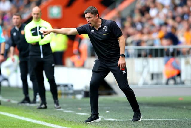 Sheffield United manager Paul Heckingbottom gestures on the touchline during the Sky Bet Championship match at the MKM Stadium, Hull: Nigel French/PA Wire.