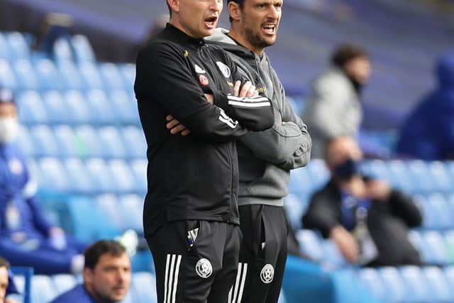 Paul Heckingbottom interim manager and Jason Tindall coach of Sheffield Utd during the FA Cup match at Stamford Bridge, London. Picture date: 21st March 2021. Picture credit should read: David Klein/Sportimage