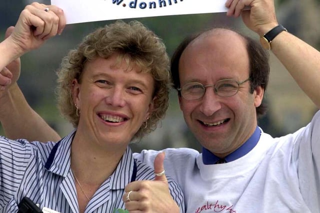 Chest pain nurse specialist Michelle Barrett (34) and Dr John Cornell, consultant in public health, launch the new logo at the Doncaster Health Authority Business Innovation Centre in 2000