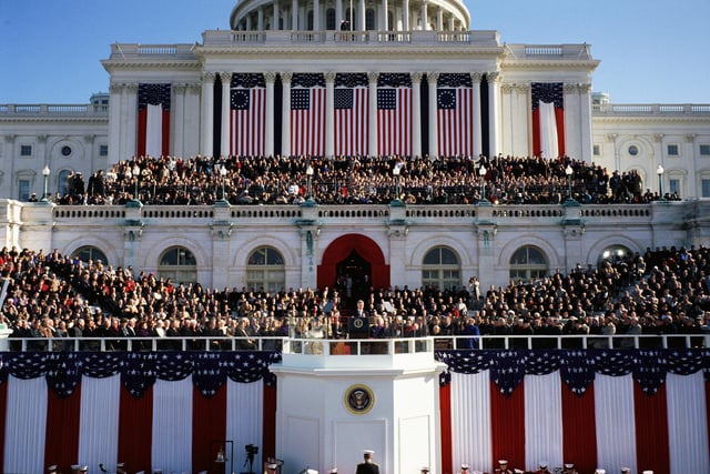 President Clinton addresses the crowd at the U.S. Capitol Building following his inauguration as the 42nd President of the United States of America.