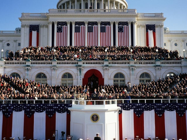 President Clinton addresses the crowd at the U.S. Capitol Building following his inauguration as the 42nd President of the United States of America.