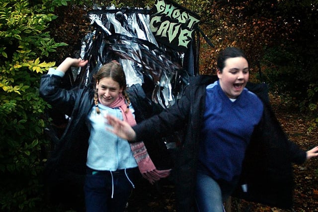 Gemma Nelson and Jenny Bloom tried out the ghost cave at Rossmere Park at Halloween in 2003.