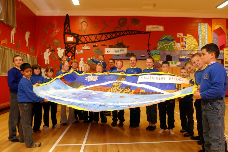 These pupils had every reason to fly the flag after the school was shortlisted in the project to name the Middle Dock development. Does this bring back memories from 2004?