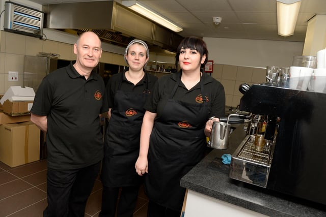 Nosh franchisee Phil McCall with Amy Hickes and Amy Harris the official opening of the cafe at Worksop bus station in 2015