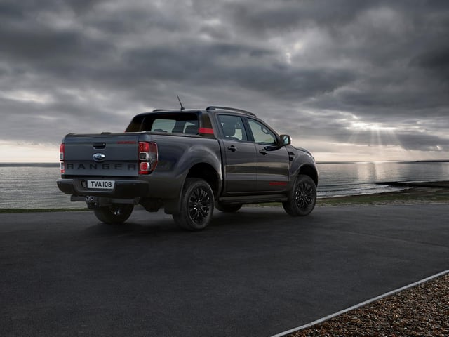 The Ranger decal on the rear  tailgate is finished in matte black beneath the '3D' Thunder logo