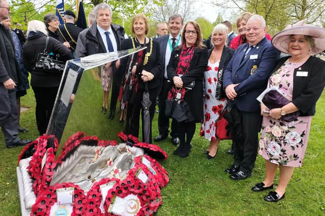 The Sheffield delegation at the HMS Sheffield memorial unveiling at the National Memorial Arboretum.