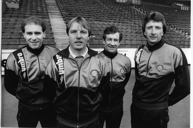 Dave Bassett and his coaching team check into Bramall Lane in January 1988.