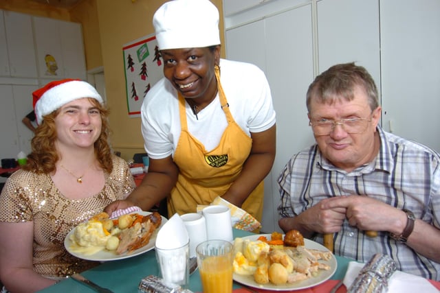 Christmas Day in May at St Wilfrids Centre Sheffield in 2012, pictured is Vicky Rose and Ken Thompson who got their dinner served by Pam Corkell