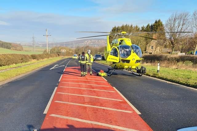An air ambulance landed at a South Yorkshire crash scene this morning