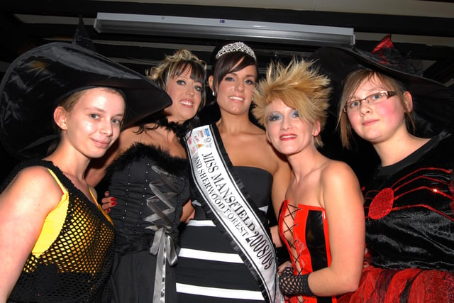 Miss Mansfield and Sherwood Forest Jane Hatfield. centre, pictured at the Halloween Ball held at The Intake to raise money for Childrens Brain Tumour Research. 
Also pictured at the 2008 event are Jodi Payne, Tracey Crosby, Melanie Wigley and Alicia Wilkinson.