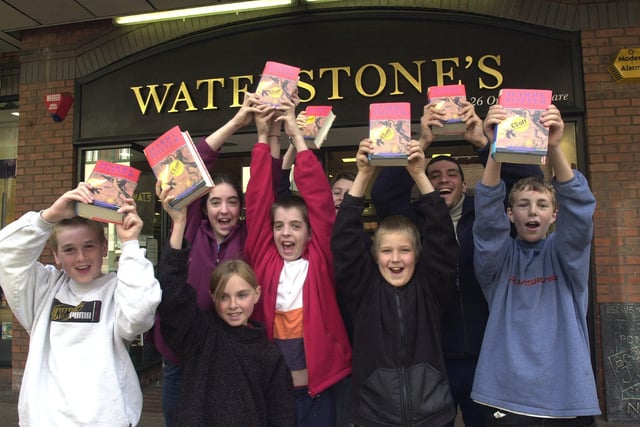 Happy readers with the first books on sale at the Harry Potter book launch at Orchard Square Waterstone's