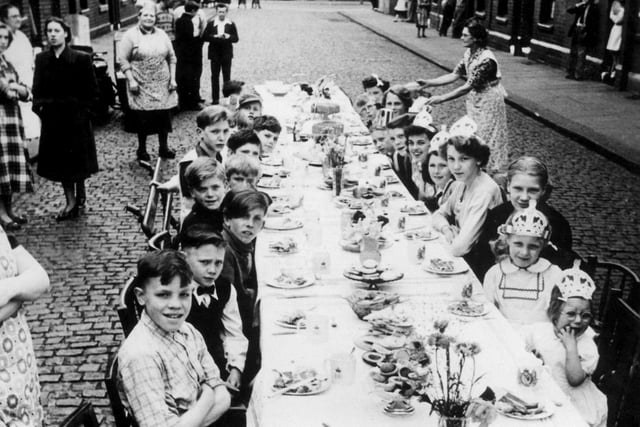 A street party to celebrate the Queen's Coronation took place on Fawley Road (off Penistone Rd), Sheffield, in 1953