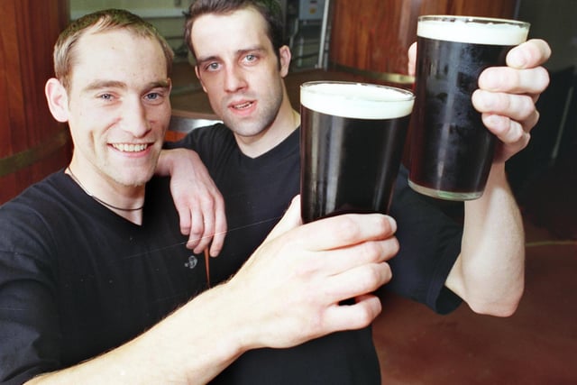 Pictured in 1999 are Dave Humphries (left), head brewer, and Andy Phelan, assistant brewer, both holding a pint of Dogbolter Ale at the Foundry & Firkin Brewery on West Street, Sheffield, which had been chosed to feature in Britain's biggest beer festival in London.