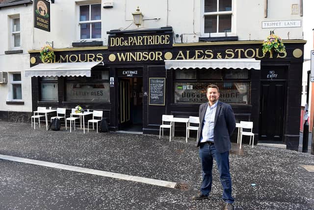 Sheffield Landlord Conor Smith outside his pub Dog & Partridge