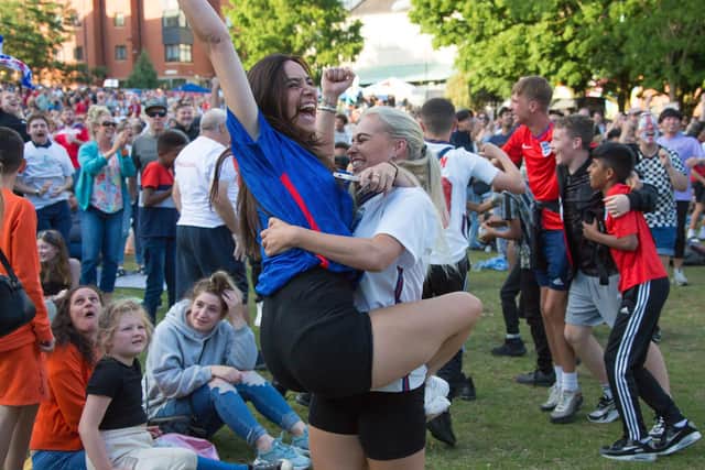 England fans celebrate at Devonshire Green, Sheffield. Picture: Errol Edwards