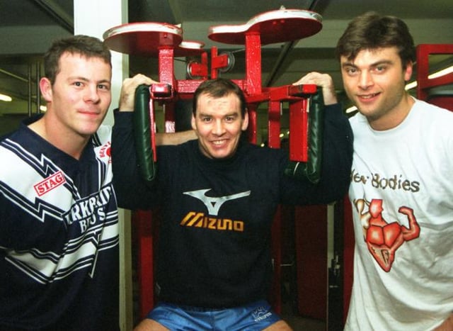 Colin Maskell, Gavin Morgan, Ian Wilson at the gym in 1997.