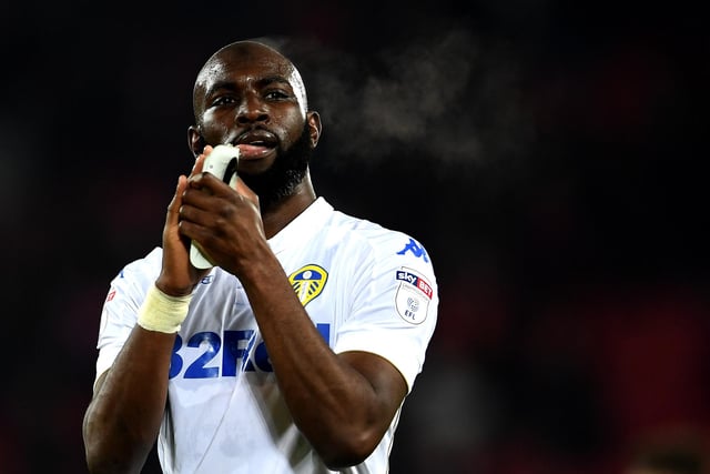 Souleymane Doukara of Leeds United applauds the travelling fans after the League Cup quarter-final match against Liverpool  at Anfield on November 29, 2016.