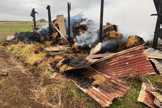 The barn fire contained "hay and straw".