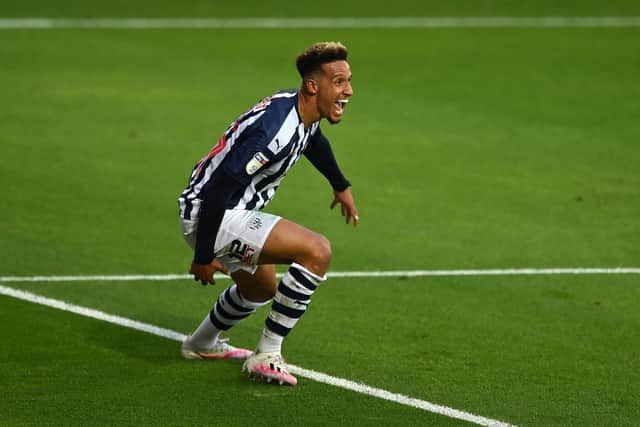Callum Robinson of West Bromwich Albion celebrates after scoring the second goal against Queens Park Rangers at The Hawthorns on July 22, 2020 in West Bromwich, England. (Photo by Shaun Botterill/Getty Images)