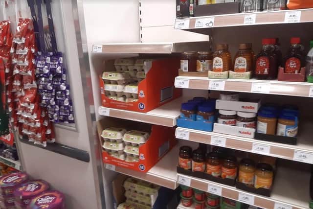 This is how the shelves looked at Sainsbury's Local on High Street, Sheffield city centre, on Thursday morning, amid reports of a national egg shortage