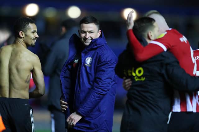 Paul Heckingbottom, manager of Sheffield United, celebrates after beating Birmingham City at St. Andrew's: Simon Bellis / Sportimage