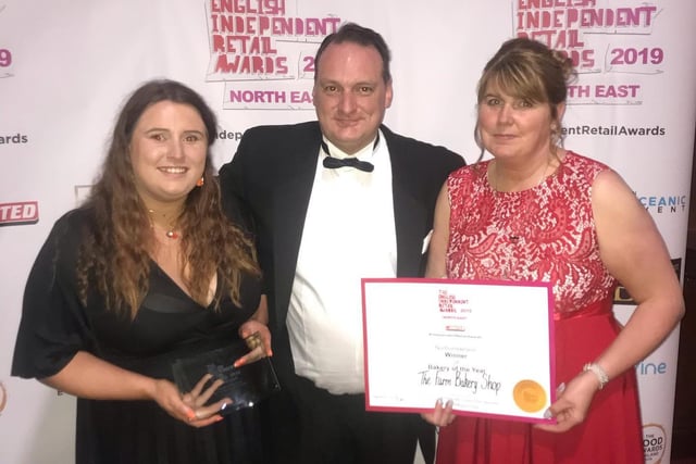 Colyn Pentleton with his wife Christine and daughter Jasmine after winning the North East Retail Bakery of the Year award in 2019.