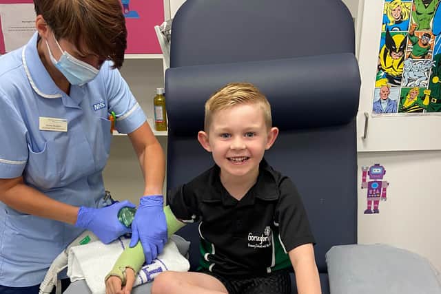 Freddie being treated for a broken arm. Picture by SHEFFIELD CHILDREN'S NHS FOUNDATION TRUST