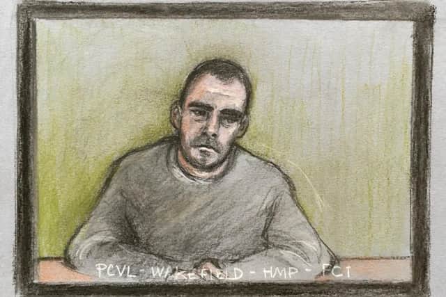 Damien Bendall appearred at Derby Crown Court by video-link charged with four counts of murder after the bodies of John Paul Bennett, 13, Lacey Bennett, 11, their mother Terri Harris, 35, plus Lacey's friend Connie Gent, 11, were discovered at a property in Chandos Crescent in Killamarsh, Derbyshire on Sunday morning. PICTURE: Elizabeth Cook/PA Wire