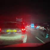 Queues on the M18 are stretching for eight miles following two accidents between junction 1 and junction 2.