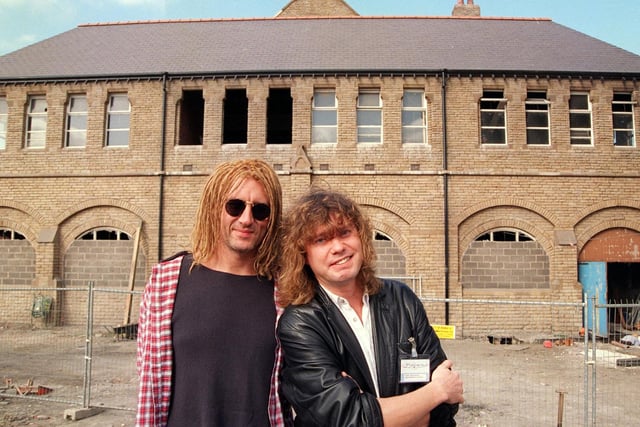Joe Elliott and Rick Savage of Def Leppard at the launch of Players Cafe the site of the  Carbrook School, Attercliffe.