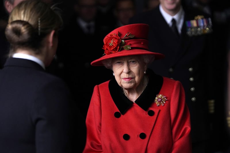 Queen Elizabeth II during a visit to HMS Queen Elizabeth at HM Naval Base, Portsmouth, ahead of the ship's maiden deployment. The visit comes as HMS Queen Elizabeth prepares to lead the UK Carrier Strike Group on a 28-week operational deployment travelling over 26,000 nautical miles from the Mediterranean to the Philippine Sea. Picture: Steve Parsons/PA Wire