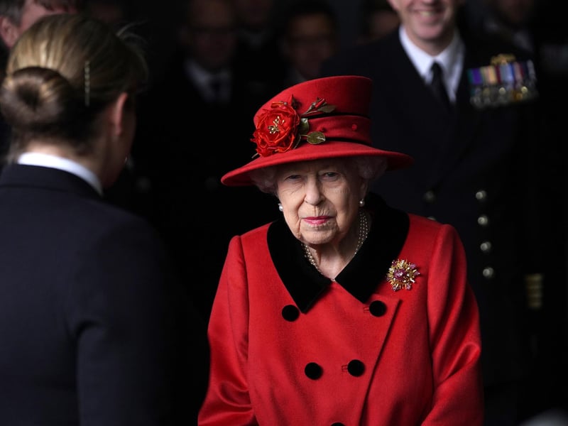 Queen Elizabeth II during a visit to HMS Queen Elizabeth at HM Naval Base, Portsmouth, ahead of the ship's maiden deployment. The visit comes as HMS Queen Elizabeth prepares to lead the UK Carrier Strike Group on a 28-week operational deployment travelling over 26,000 nautical miles from the Mediterranean to the Philippine Sea. Picture: Steve Parsons/PA Wire