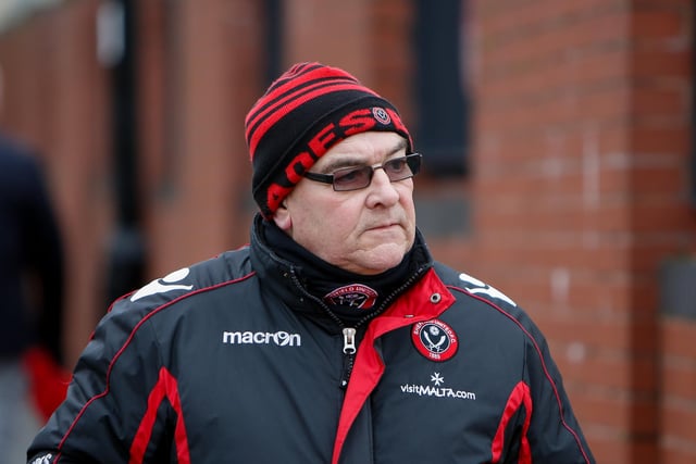 A United supporter arrives at Bramall Lane for the game with Brighton & Hove Albion in February 2020.